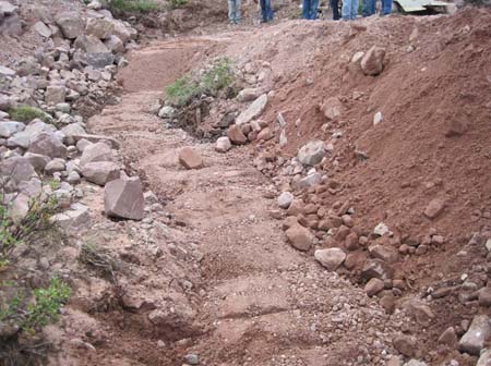 25-East Timothy Stabilization, looking upstream to sand filter and pea gravel drain in place on downstream side of outlet pipe